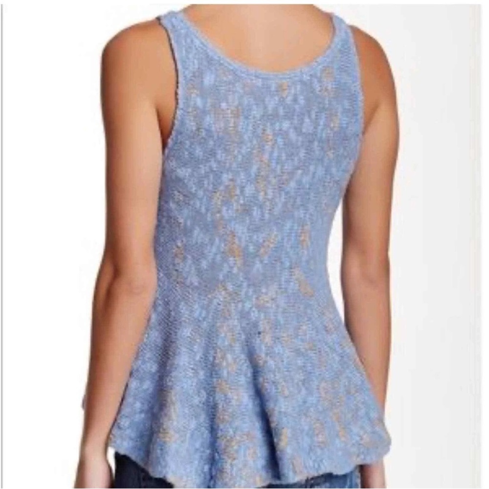 Free People Knitted Top Women’s Small Blue Tan Side by Side Peplum Tank size S - Picture 4 of 13